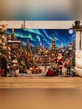Festive Santa's Workshop Holiday Cutting Board - Colorful Christmas Scene
